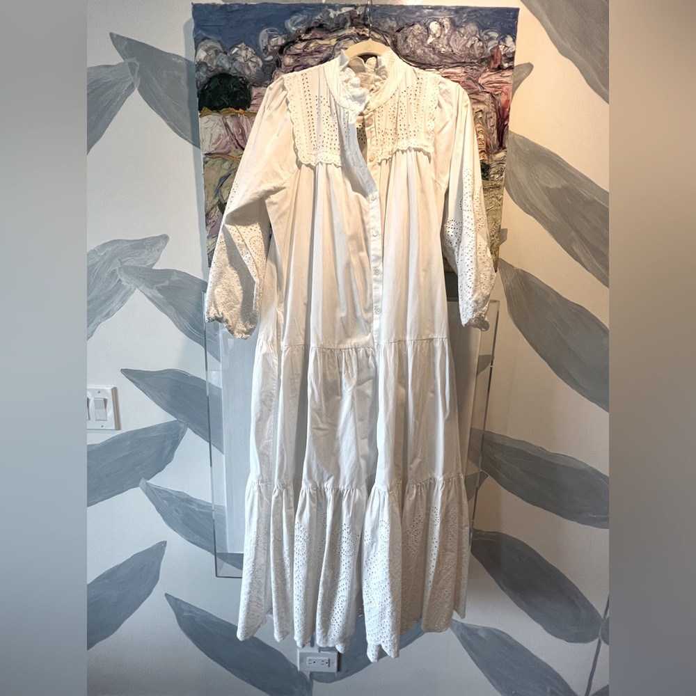 Sea Vienne Broderie Anglaise White Cotton Tiered Shirt Dress